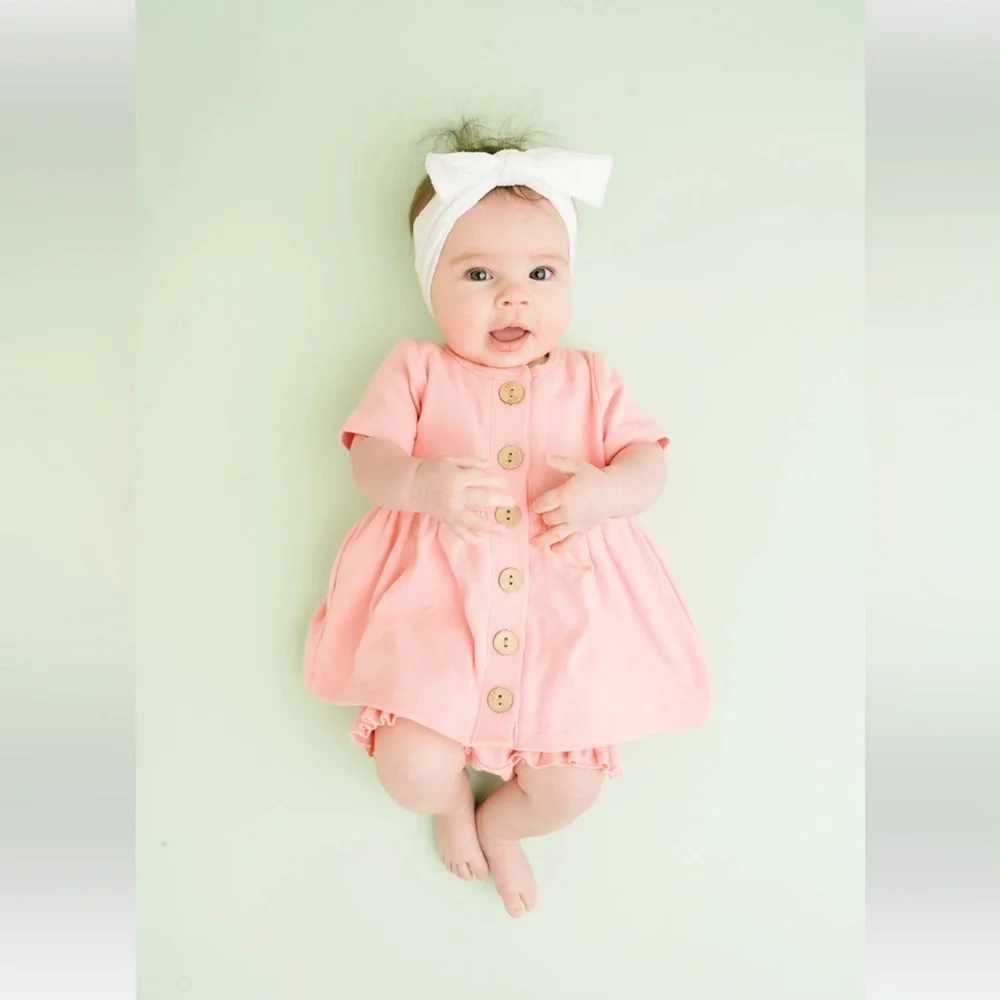 Little One Shop Pink Baby Dress Set with Wooden Buttons